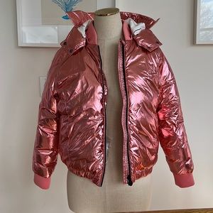 Perfect moment pink foil ski jacket with stars SZ 14 NWT